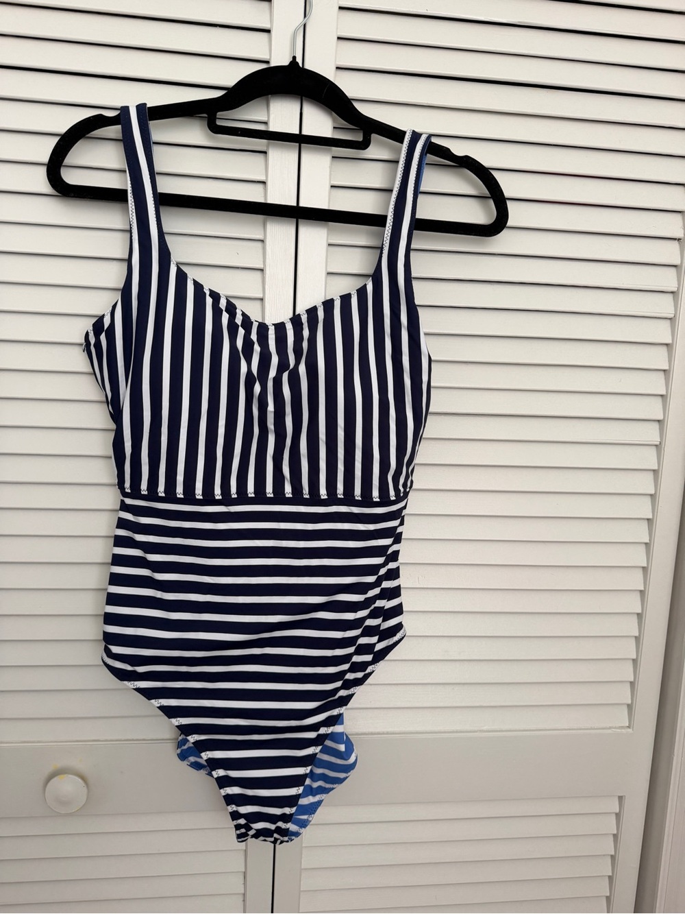NWT Tommy Bahama Navy and White Striped Reversible One-Piece Swimsuit Size 12